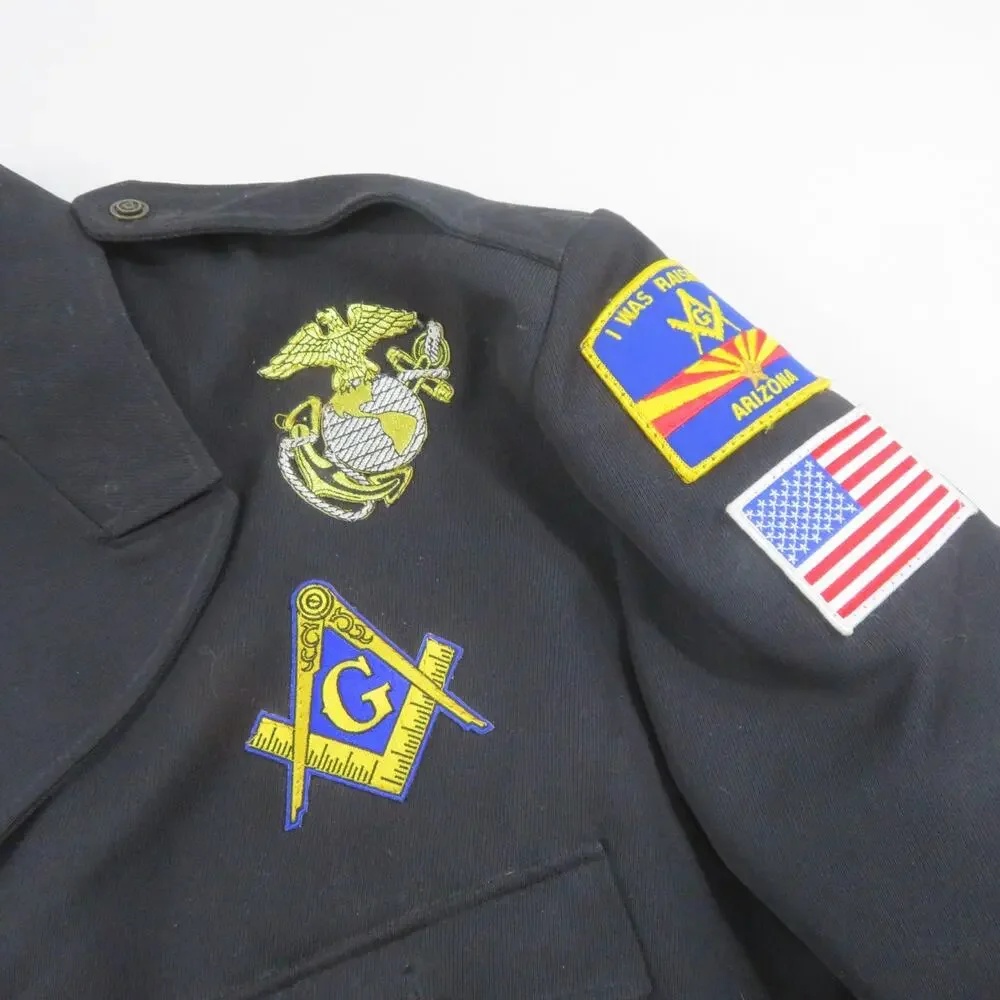 Five Eleven Freemasons Masonic Jacket Coat Sz M With Patches Black Sz 48
